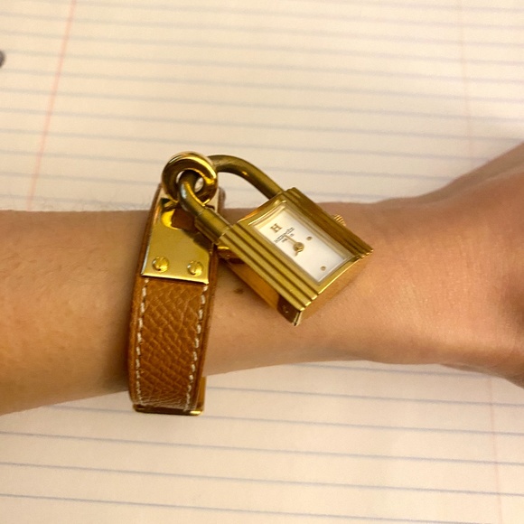 Hermes Accessories - Authentic Kelly Barenia Calfskin Leather Watch
